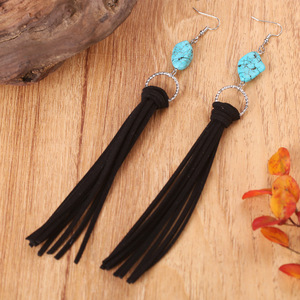 Boho เครื่องประดับตะวันตกสไตล์วินเทจย้อนยุคต่างหูจี้เทอร์ควอยซ์พู่ยาวเป็นของขวัญสำหรับผู้หญิง - Product Image 3