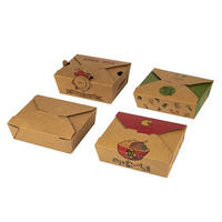Boîte à emporter en papier kraft avec logo personnalisé, emballage pour la restauration rapide, avec ruban, jetable, pour déjeuner, hamburger, frites, poulet, matériaux recyclés