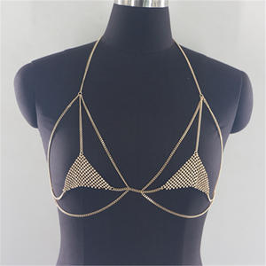 Золотой топ-халтер с кристаллами, металлический, в стиле кольчужной сетки, для вечеринок, ночных клубов, с камнями, для рейвов и фестивалей - Product Image 4