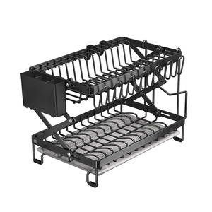 Égouttoir à vaisselle mural double niveau réglable en hauteur pour cuisine, avec <span class=keywords><strong>support</strong></span> pour baguettes et tasses - Product Image 1