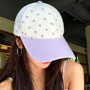 Korean Style Star Print Baseball Cap White Purple Embroidery Adjustable Dome Top <b>Sun</b> Protection <b>Hat</b> For <b>Women</b> Casual Wear - Product Image 4
