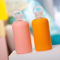 Bouteille d'eau en verre en silicone écologique et recyclable couleur bonbon, avec manchon de protection en verre à double paroi – Ensemble complet