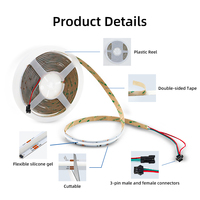 Bande lumineuse LED COB à pixels 420 LED/m 432 LED/m Numérique FOB 10mm WS2811 Adressable RVB Changement de couleur pour 24V 12V Corps en cuivre