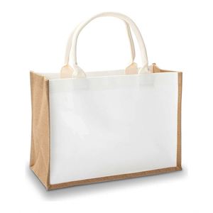Customized Printing logo Recyclable Bridesmaid Beach Grocery Shopping Travel <b>White</b> Yellow Jute <b>Bag</b> Bulk - Product Image 2