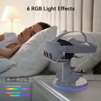 Station de charge rapide AMVR CD2 Quest 3/3S 18W magnétique pour VR avec lumière ambiante RGB et kit de charge pour manettes