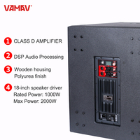 VAMAV Pro Audio NOVA AX18S Subwoofer Activo Profesional de Madera de 18 pulgadas, 1000W RMS, DSP Effects, Clase D para Escenario
