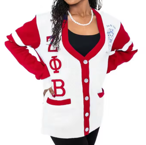 Cardigans de Sororité Universitaires, Pulls Aztecs, Cardigan en Tricot Brodé avec Boutons Recouverts pour le Style Campus Printemps 2025 - Product Image 3