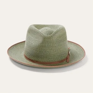 Green Woven <b>Straw</b> <b>Fedora</b> Hat Wide Brim Summer Dress Cap Natural Grass for Outdoor Travel Casual Wear - Product Image 1