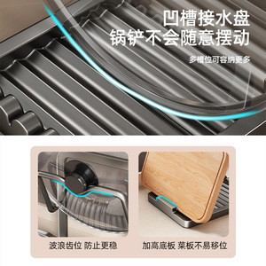 Support de couvercles de casseroles en métal gris, rangement de comptoir en forme de L, porte-cuillères égouttoir, organisateur de cuisine multifonctionnel - Product Image 4