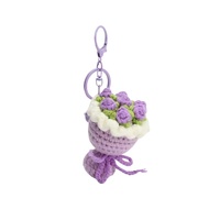 Porte-clés pendentif mini bouquet de fleurs au crochet, en fil fait main, pour ornement de sac féminin