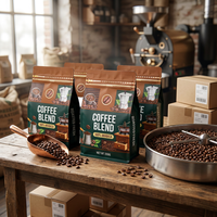 Sachet refermable à fond plat de 250g, mélange de café 100% Arabica, scellé sur huit côtés, pour emballage de grains de café torréfiés et aliments pour animaux de compagnie