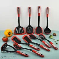 Nouvel ensemble de 10 ustensiles de cuisine en nylon avec poignées en TPE, poêle antiadhésive, spatules à poisson, cuillères à soupe, écrase-pommes, passoire