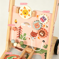 Marche-bébé en bois rose, panneau multi-activités pour l'éducation précoce, engrenages rotatifs, chariot de marche antidérapant, Montessori, motricité fine