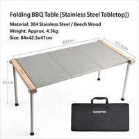 Table de pique-nique pliante en acier inoxydable pour le camping en plein air, table intégrée avec barbecue et poêle à bois