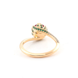 Anello da <span class=keywords><strong>Donna</strong></span> Trendy per Matrimonio in Oro 18K con Rubino Sintetico Rotondo Incastonato a Fiore, Vendita Calda - Product Image 4