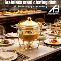 Plat de service de luxe pour buffet d'hôtel, chauffe-plat en verre doré 4,5 L, ensemble chauffe-plats en acier inoxydable avec couvercle pour la restauration