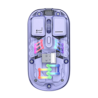Souris transparente double mode rechargeable BT sans fil 2,4 GHz USB portable pour ordinateur portable tablette PC