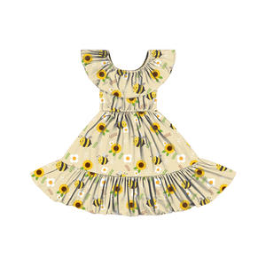 BQ-486-WXL Kids <b>Dress</b> Casual Party Pinafore <b>SunFlower</b> <b>Dress</b> Ruffle Shoulder Floral Baby Girl's <b>Dresses</b> - Product Image 5