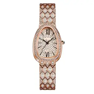 뜨거운 판매 유럽 스타일 시계 전체 다이아몬드 여성용 시계 뱀 머리 디자인 방수 석영 시계