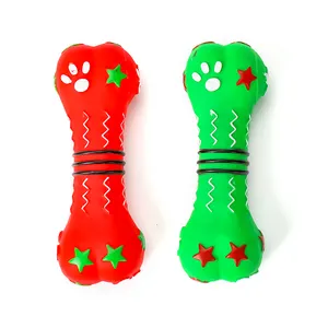Factory Wholesale Low Price Plastic Red Green Chew Molar Puppy Toys Interactive Bone Shaped Paw Print Squeaky Vinyl Dog Toys
