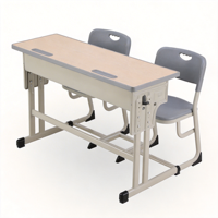 Bureau double long avec chaise intégrée pour salle de classe, tiroirs séparés, design avec fente pour stylo, pratique et esthétique
