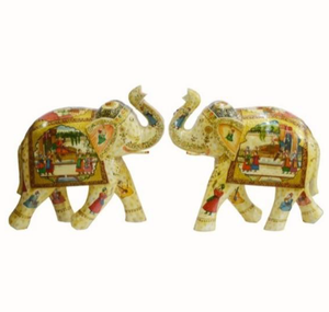 High Quality Indian Handicraft Elephant Statue Pair Hand <b>Carved</b> Hand Painted Featuring Bore <b>Wood</b> Painting Other Crafts Product - Product Image 1