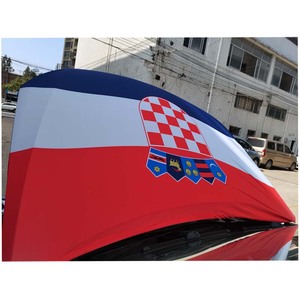 Drapeau de capot de voiture imprimé numériquement, personnalisable, durable, nouveau, avec impression personnalisée du drapeau national d'Haïti, en polyester, écologique et à séchage rapide - Product Image 3