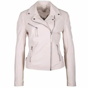 Best Quality Lamb Skin Very Soft Biker Leather Jacket For Women with Elbow Patches