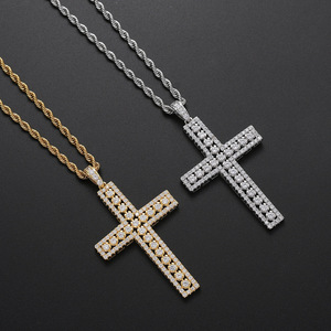 Single Row <b>Cross</b> Pendant | Hip Hop Jewelry Copper Inlaid Zircon Trendy Versatile, Trimmed <b>Cross</b> Necklace - Product Image 2