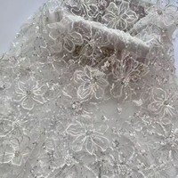 Tissu en maille pour femme, tricoté 3D floral, 100% acrylique, robuste, orné de perles et de paillettes multicolores, à pointes perlées