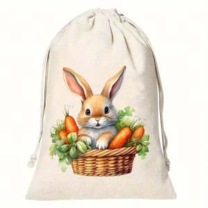 Sacs à bonbons en lin beige avec oreilles de lapin pour la fête de Pâques, 10*15 cm, pour les décorations de fête de Pâques - Product Image 5