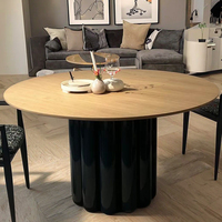 Table à manger ronde extensible en chêne massif moderne Combinaison de chaises de table simple et rétro française 4 places pour la famille et l'hôtel