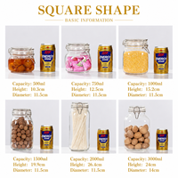 Bocal en verre à couvercle à clipser, bocal alimentaire de cuisine, bocal en verre hermétique vide, bocaux Mason carrés en verre 200ml 500ml 750ml 1500ml