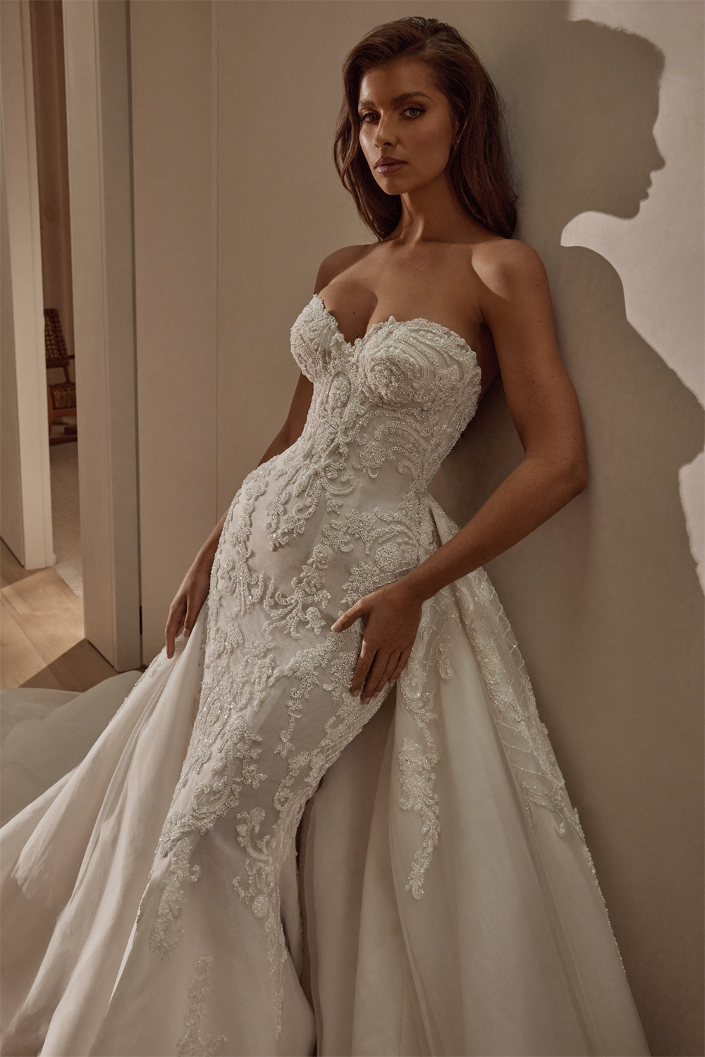 luxury mermaid wedding dress 2 in 1 beaded