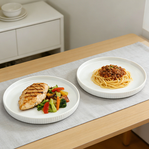 Platos Redondos <span class=keywords><strong>de</strong></span> Melamina Acanalados y Reforzados <span class=keywords><strong>de</strong></span> 24 cm/9.5 Pulgadas, Blancos, para Servir Platos Principales - Product Image 5