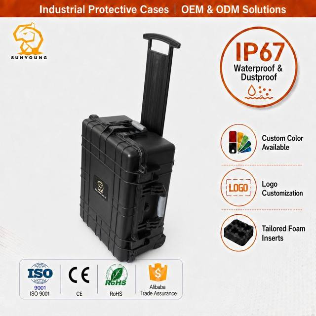 Plastic Equipment Suitcase Waterproof Travel Case with Wheels for Camera/ Drone