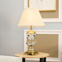 Lampe de table en cristal de laiton européen Jewellerytop, décoration intérieure, lampe de table de luxe avec abat-jour en tissu