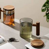 Nouvelles tasses à thé en verre borosilicate coloré avec infuseur en bois, tasses à boire en verre pour le bureau