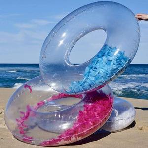 Inflatable Transparent Pink Blue White Feather Swimming Ring 120Cm Round For Adults Summer Water Play - Product Image 4
