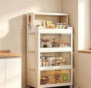 Armadio Multiuso <span class=keywords><strong>con</strong></span> Ante a Ribalta, <span class=keywords><strong>Ruote</strong></span> Frenanti, Pieghevole, Antipolvere, Organizzatore per Cucina, Bagno, Soggiorno e Oggetti Vari - Product Image 1