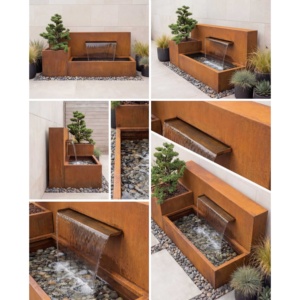 Cascada de jardín de acero Corten con macetero, patina natural de óxido, para decoración exterior de hoteles y villas, 80 x 200 x 70 cm - Product Image 3