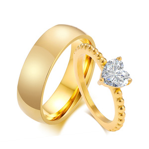 Bagues de couple en acier titane doré, incrustées de zircone cubique étincelante, minimalistes, pour mariage ou promesse, étanches - Product Image 1