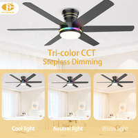 Ventilateur de plafond discret avec anneau LED RGB, lampe à intensité variable, télécommande, 6 pales en contreplaqué pour salle de jeux et intérieur domestique