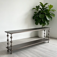 Meuble TV moderne en acier inoxydable brossé double couche avec cadre métallique, rangement pour entrée et dossier de canapé, mobilier de salon