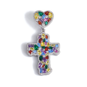 Pendientes Colgantes de Cruz con Piedras Preciosas Coloridas Estilo Hip Hop Personalizados, Plata de Ley 925, Chapado en Oro Real, Joyería con Moissanita - Product Image 6