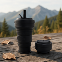 Tasse à café en silicone de qualité alimentaire sans BPA avec logo personnalisé, 20 oz (600 ml), anti-fuite, portable, réutilisable, pliable, avec paille, compatible lave-vaisselle