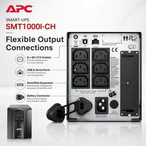 Alimentation sans interruption (ASI) intelligente Schneider <span class=keywords><strong>APC</strong></span> SMT1000I-CH, interactive en ligne, 1000 VA, 700 W, tour, Smart-UPS SMT - Product Image 5
