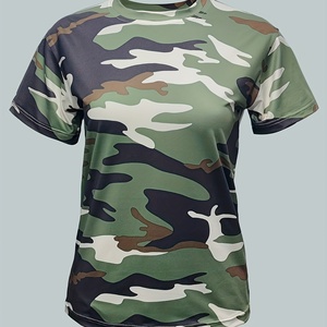 Camiseta Deportiva Casual de Verano para Mujer, de Spandex, Manga Corta, Camuflaje, Largo Regular - Product Image 6