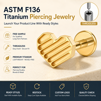 JiaXin ASTM F136 Titane de qualité implantable, Labret sans filetage à dos plat, avec incrustation de zircon en forme de cœur, pour piercing lèvre, hélix, conque, 16G