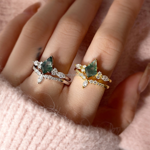 Unique Coffin <b>Moss</b> <b>Agate</b> Engagement <b>Ring</b> Set 2pcs Natural Coffin Kite <b>Moss</b> <b>Agate</b> <b>Ring</b> Set for Women - Product Image 4